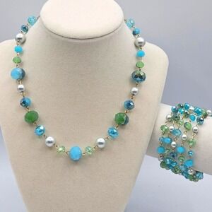 Carolee‎ NY Choker Bracelet Set NWT Sea Blue Green Glass Beach Coastal Chic Boho